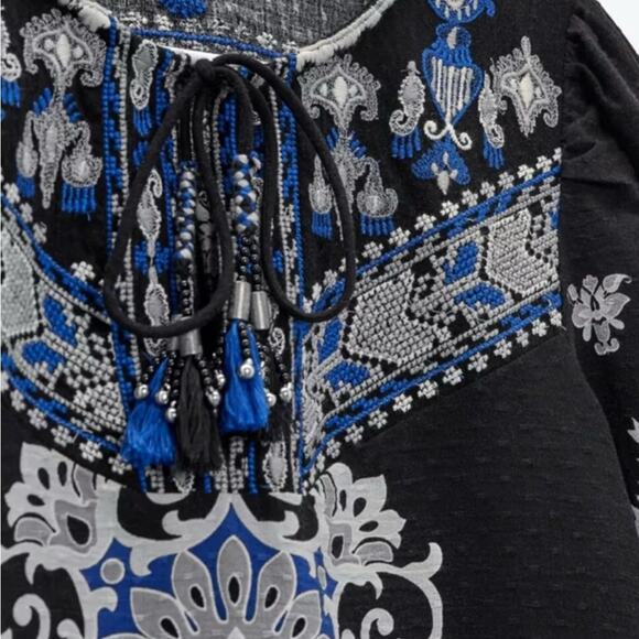 ZARA Vibrant Embroidered Boho Mini Dress, Ethnic Print, Summer, Party Vacation L - Picture 6 of 9